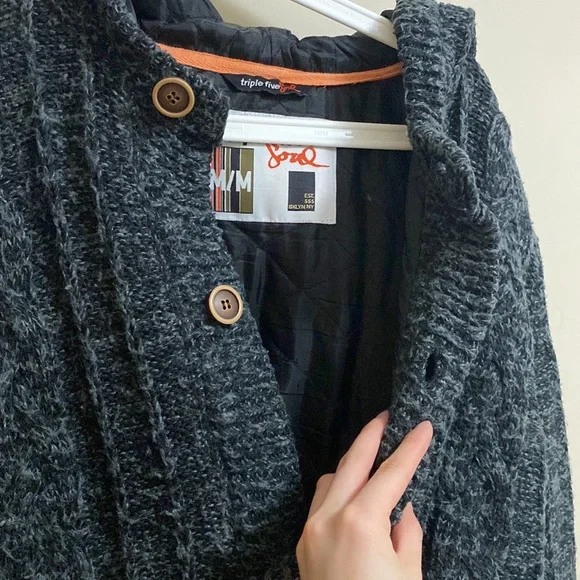 TRIPLE FIVE SOUL MEN INSULATED MOHAIR BLEND HOODED CARDIGAN SWEATER JACKET - Picture 6 of 7